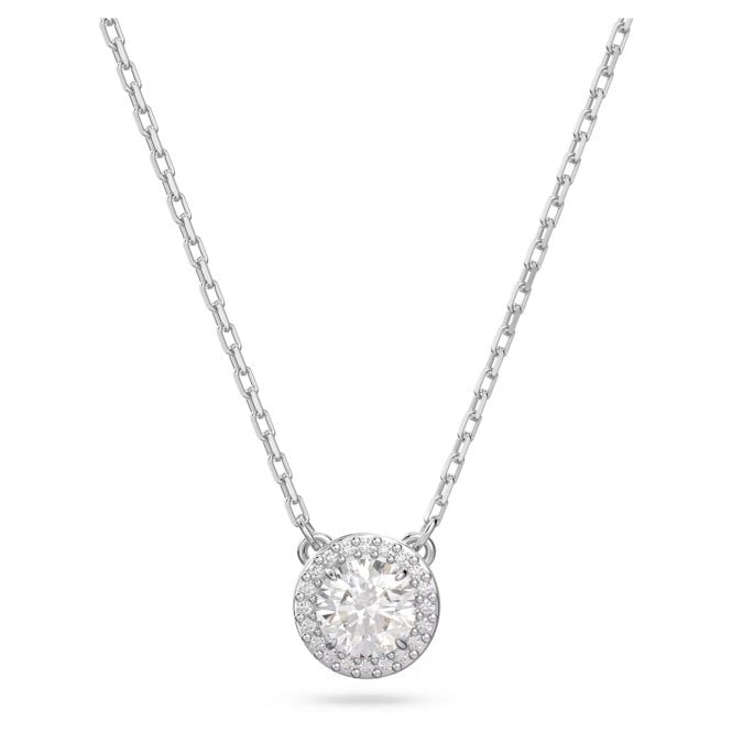 Una Angelic Pendant Necklace with Round-Cut White Crystal Pave in Rhodium Silver