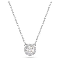 Una Angelic Pendant Necklace with Round-Cut White Crystal Pave in Rhodium Silver