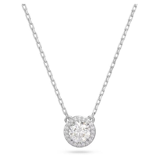 Una Angelic Pendant Necklace with Round-Cut White Crystal Pave in Rhodium Silver