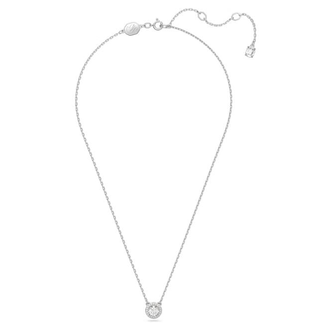 Una Angelic Pendant Necklace with Round-Cut White Crystal Pave in Rhodium Silver