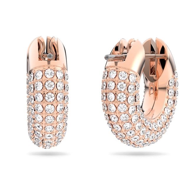 Dextera Hoop Earrings with Small White Crystal Pave in Rose Gold