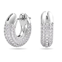 Dextera Hoop Earrings with Small White Crystal Pave in Rhodium Silver