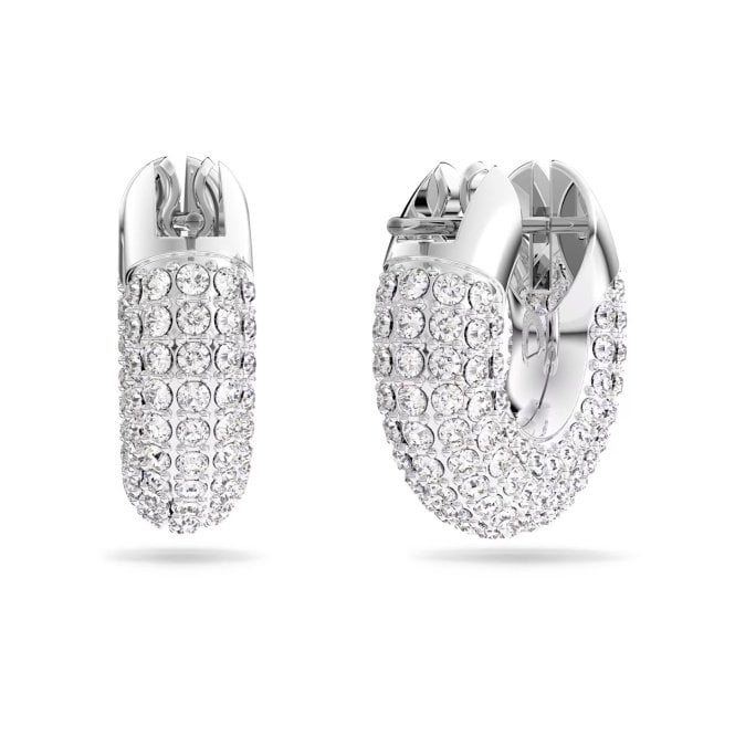 Dextera Hoop Earrings with Small White Crystal Pave in Rhodium Silver