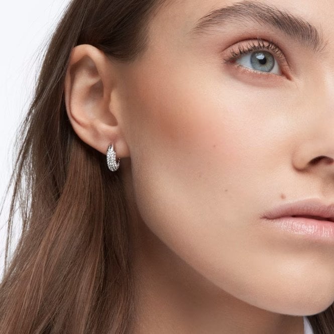 Dextera Hoop Earrings with Small White Crystal Pave in Rhodium Silver