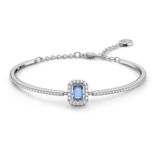 Una Bangle with Octagon-Cut Blue Crystal in Rhodium Silver