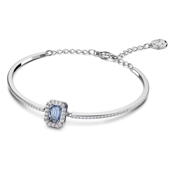 Una Bangle with Octagon-Cut Blue Crystal in Rhodium Silver