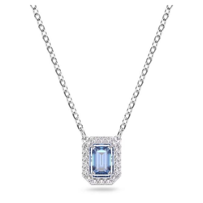 Una Necklace with Octagon-Cut Blue Crystal in Rhodium Silver