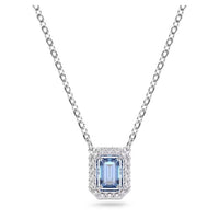 Una Necklace with Octagon-Cut Blue Crystal in Rhodium Silver