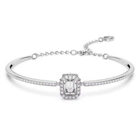 Una Bangle with Octagon-Cut White Crystal in Rhodium Silver