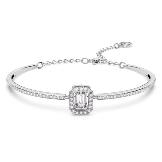 Una Bangle with Octagon-Cut White Crystal in Rhodium Silver