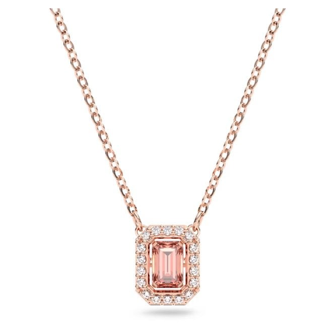 Una Necklace with Octagon-Cut Pink Crystal in Rose Gold