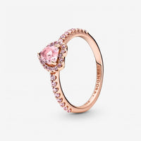 Rose Sparkling Elevated Pink Heart Ring, Size 54