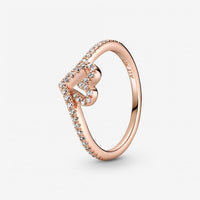 Rose Sparkling Wishbone Heart Ring, Size 48