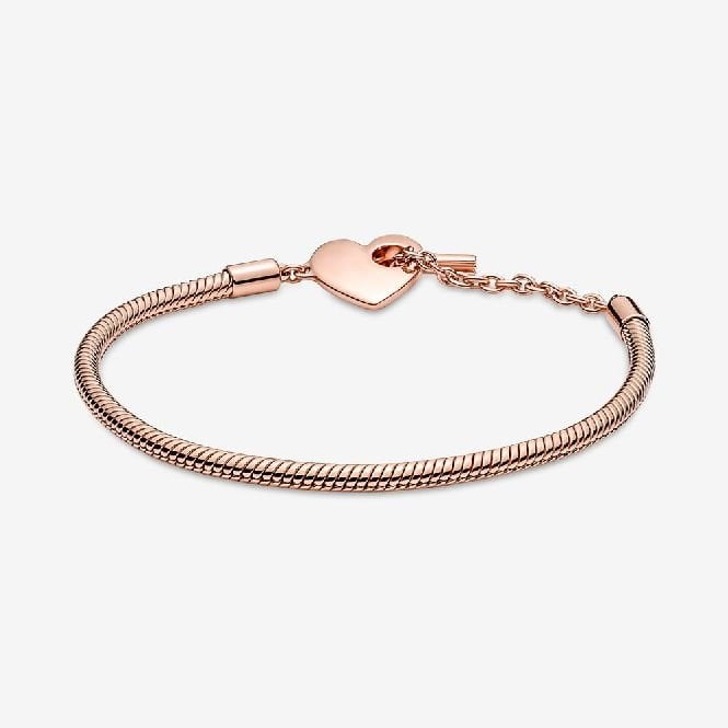 Moments Rose Heart T-Bar Snake Chain Bracelet, 16cm