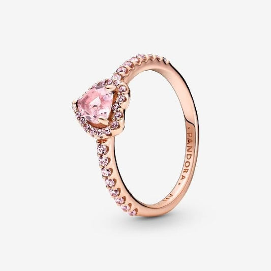 Rose Sparkling Elevated Pink Heart Ring, Size 58