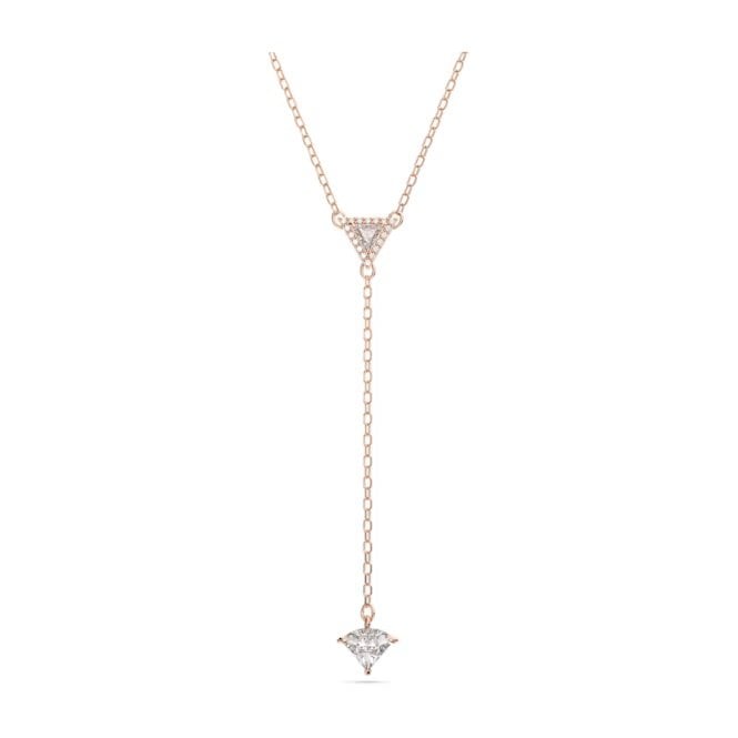 Stilla Y Necklace with Triangle-Cut White Crystal in Rose Gold