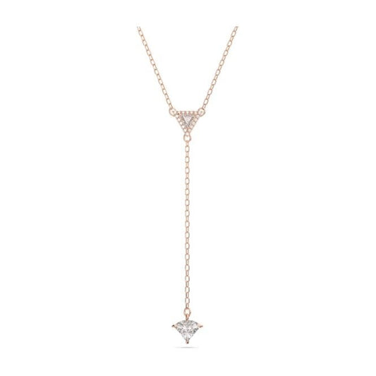 Stilla Y Necklace with Triangle-Cut White Crystal in Rose Gold