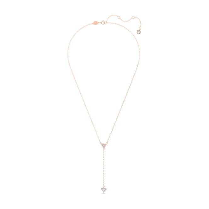 Stilla Y Necklace with Triangle-Cut White Crystal in Rose Gold