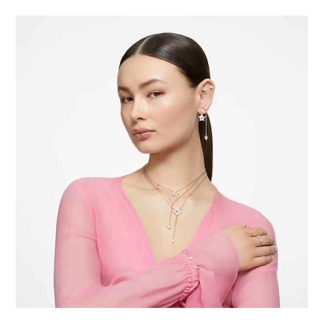 Stilla Y Necklace with Triangle-Cut White Crystal in Rose Gold