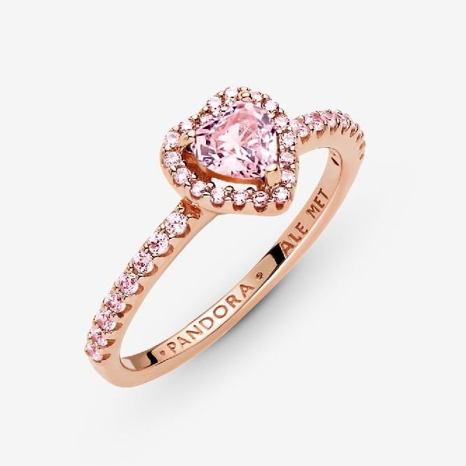 Rose Sparkling Elevated Pink Heart Ring, Size 52