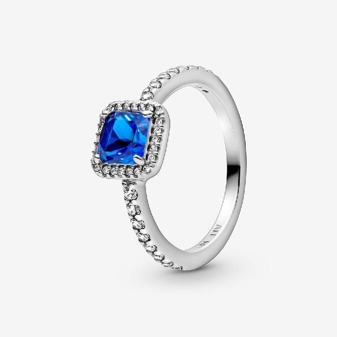 Blue Square Sparkle Halo Ring, Size 48