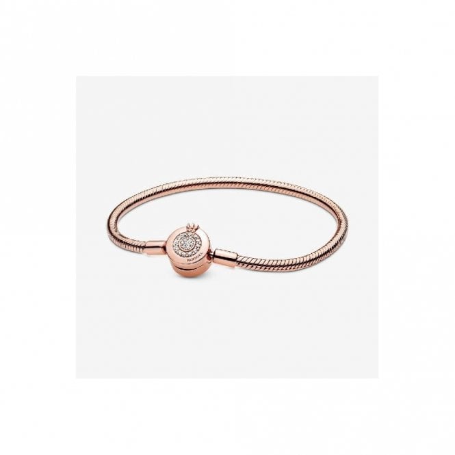 Moments Rose Sparkling Crown O Snake Chain Bracelet, 23cm