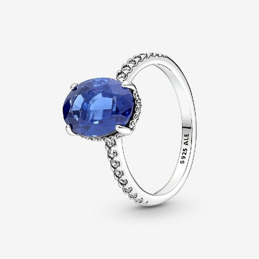 Sparkling Statement Blue Halo Ring, Size 52