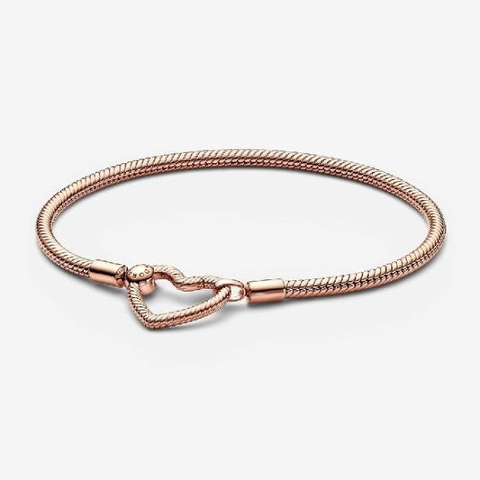Moments Heart Closure Snake Chain Bracelet, 18cm