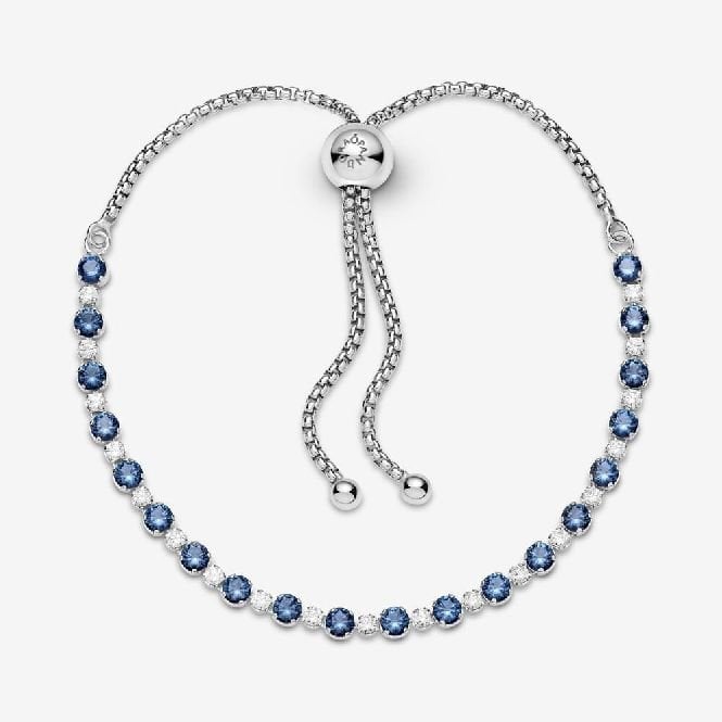 Blue and Clear Sparkling Slider Tennis Bracelet, 25cm