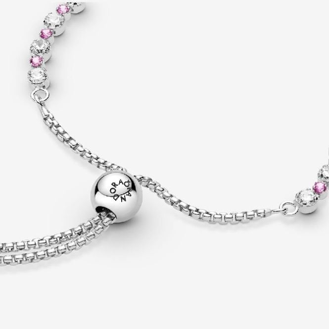 Pink & Clear Sparkle Slider Tennis Bracelet, 25cm