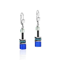 GeoCUBE Earrings in Silver with Blue & Green