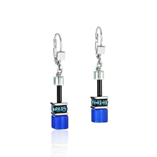 GeoCUBE Earrings in Silver with Blue & Green