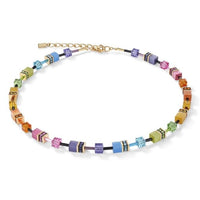 GeoCUBE Necklace in Gold & Rainbow Multicolours