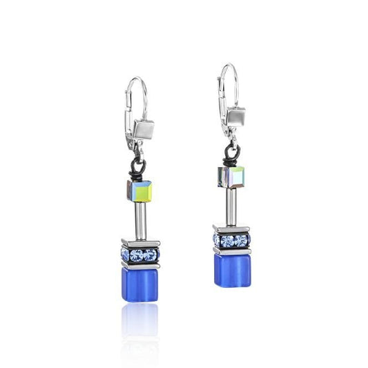 GeoCUBE Earrings in Silver & Cobalt Blue