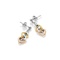 Silver Trio Triple Heart Earrings with Gold