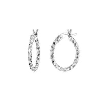 Diamond Cut Silver Clip Hoop Earrings, 15mm Small