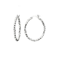 Diamond Cut Silver Clip Hoop Earrings, 25mm Medium