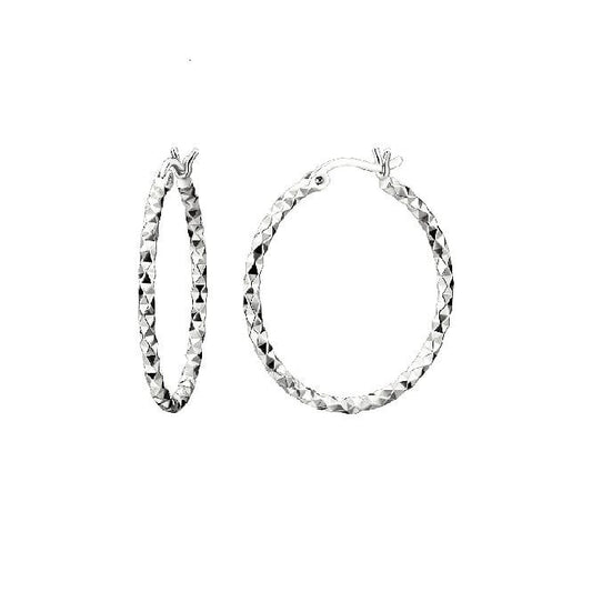 Diamond Cut Silver Clip Hoop Earrings, 25mm Medium