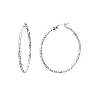 Diamond Cut Silver Clip Hoop Earrings, 35mm Large