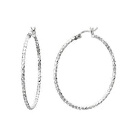 Diamond Cut Silver Clip Hoop Earrings, 45mm Extra Large