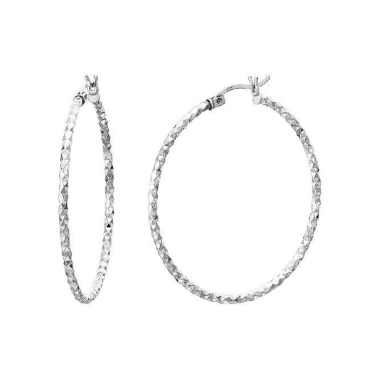 Diamond Cut Silver Clip Hoop Earrings, 45mm Extra Large
