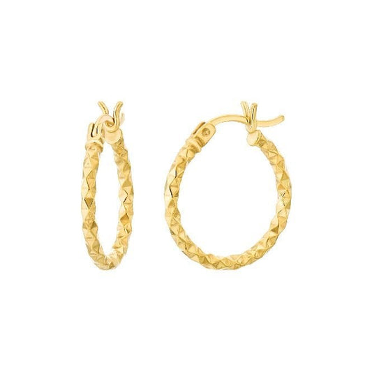 Diamond Cut Gold Clip Hoop Earrings, 15mm Small