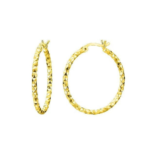 Diamond Cut Gold Clip Hoop Earrings, 25mm Medium