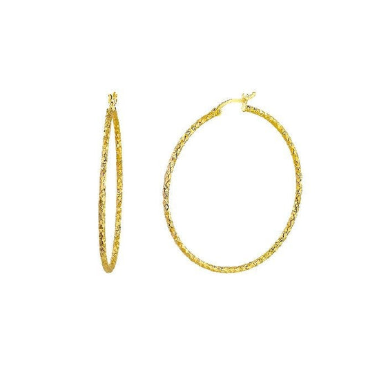 Diamond Cut Gold Clip Hoop Earrings, 35mm Large
