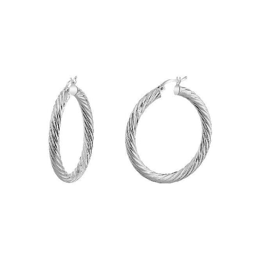 Chunky Rope Silver Clip Hoop Earrings, 2cm