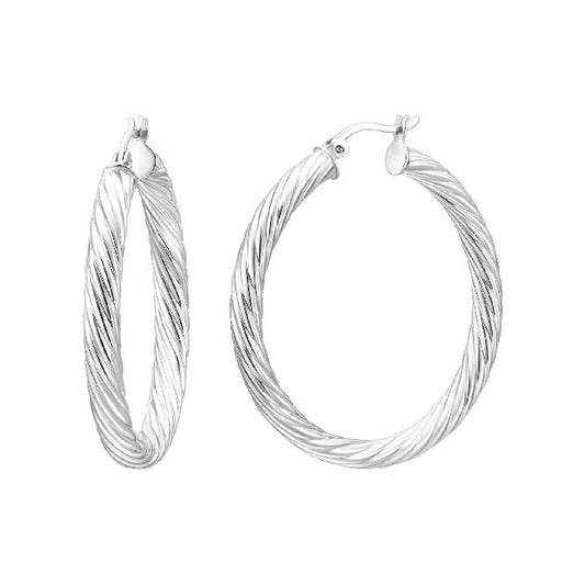 Chunky Rope Silver Clip Hoop Earrings, 3cm