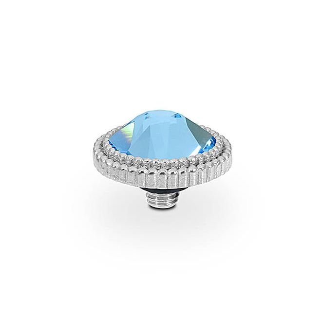 Fabero Flat Silver and Aquamarine Crystal Ring Gem Top, 10mm