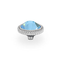 Fabero Flat Silver and Aquamarine Crystal Ring Gem Top, 10mm