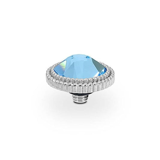 Fabero Flat Silver and Aquamarine Crystal Ring Gem Top, 10mm