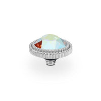 Fabero Flat Silver and Aurora Boreale Crystal Ring Gem Top, 10mm